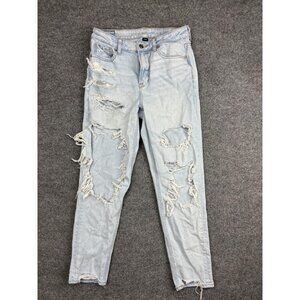 American Eagle‎ Jeans Womens 4 Light Wash Mom Jean Strigid High Rise Distressed